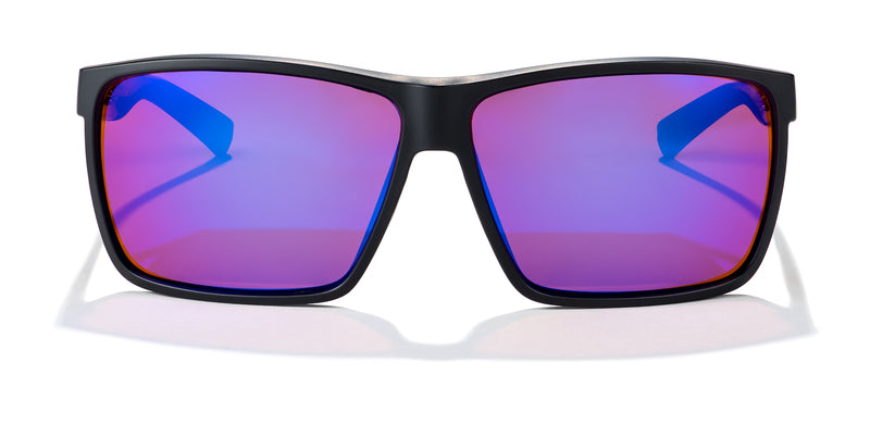 Fullerton BluBlocker Blue Polarized Lenses Matte Wayfarer Sunglasses Black Mirror with