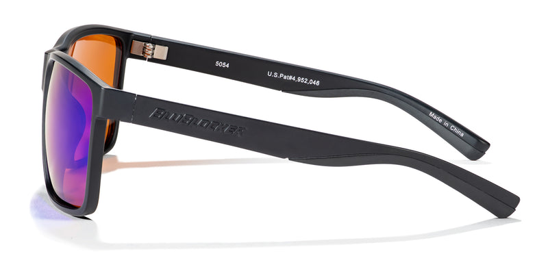 Fullerton BluBlocker Sunglasses Black Blue Matte Mirror with Wayfarer Polarized Lenses