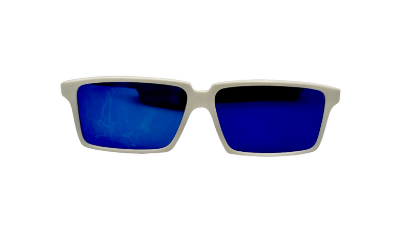 RearVision in White with Blue Mirror Lenses (Vintage)