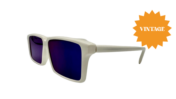 RearVision in White with Blue Mirror Lenses (Vintage)